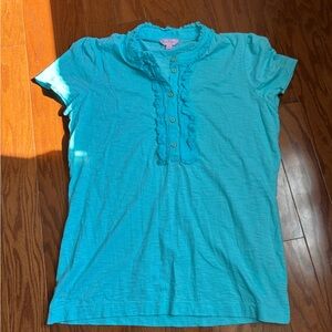 Lilly Pulitzer Turquoise Ruffle Shirt